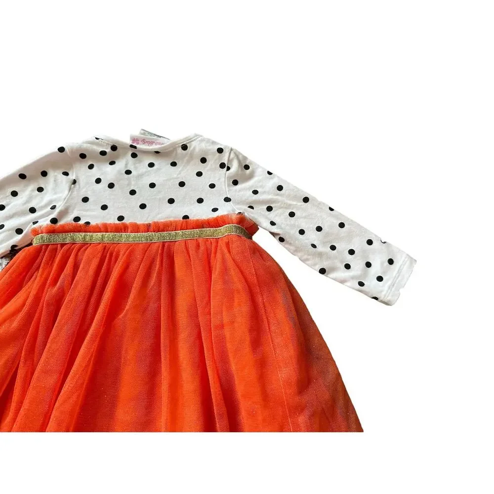 Bonnie Baby Girls 3-6M Orange Black White Halloween Themed Long Sleeve Dress
